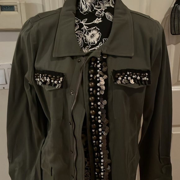 Sweet Rain Large army green 3/4 jacket embellished zipper & snaps - Picture 2 of 16